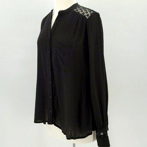 Free People Black Lace Oversized Button Down Top Size XS